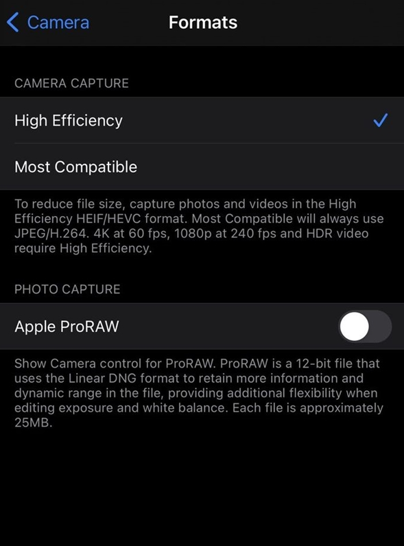 酒泉苹果手机维修分享如何为 iPhone 12 Pro/Max 启用 ProRAW 照片格式 